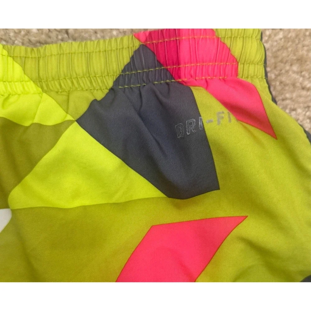 Nike Dri-FIT Geometric Abstract Print Lime Green Running Shorts Women's Large